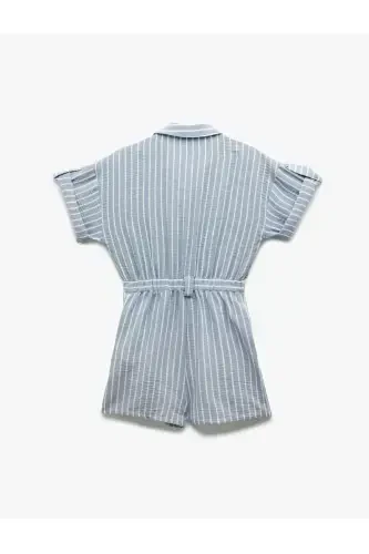 Buttoned Short Sleeve Pocket Detailed Shirt Collar Mini Salopet Jumpsuit - 4