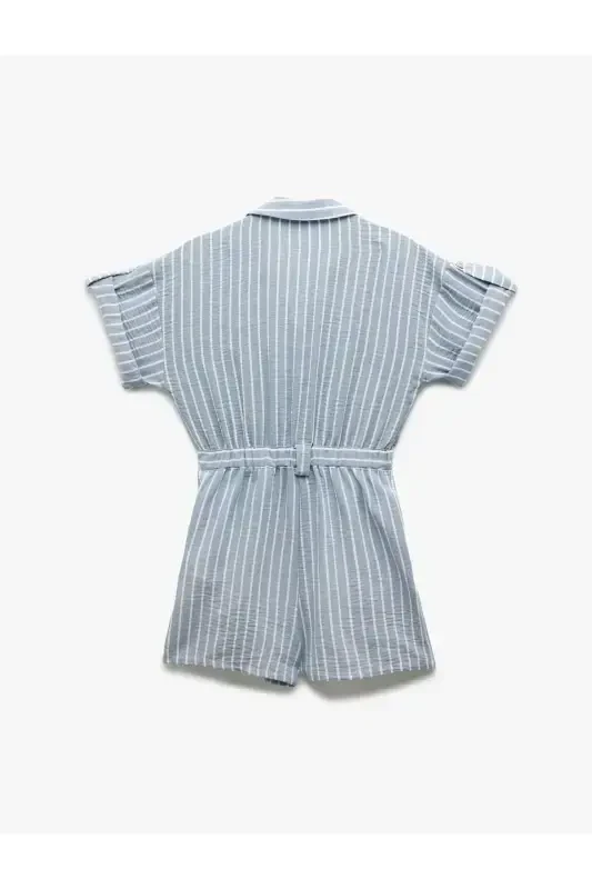 Buttoned Short Sleeve Pocket Detailed Shirt Collar Mini Salopet Jumpsuit - 4