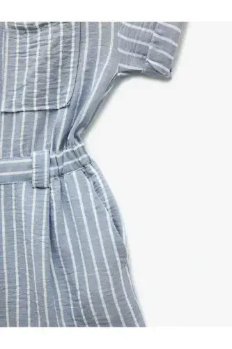 Buttoned Short Sleeve Pocket Detailed Shirt Collar Mini Salopet Jumpsuit - 5