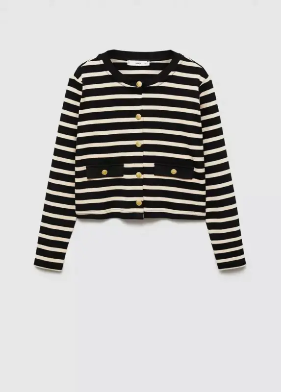 Buttoned striped cardigan - Black - MANGO