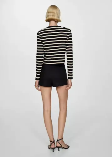 Buttoned striped cardigan - Black - 7