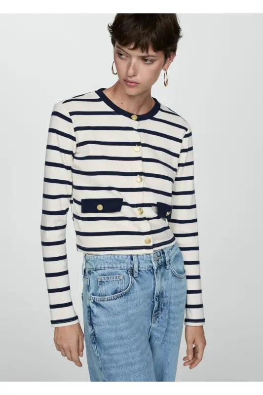 Buttoned striped cardigan-Ecru - MANGO WOMAN