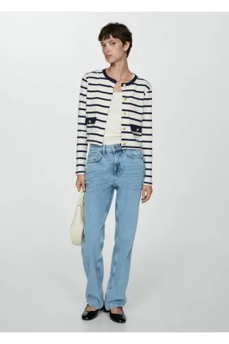 Buttoned striped cardigan-Ecru - MANGO WOMAN (1)