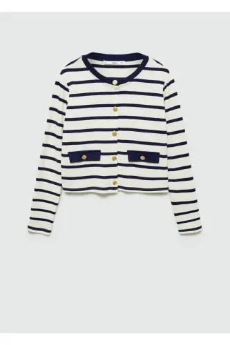 Buttoned striped cardigan-Ecru - 3