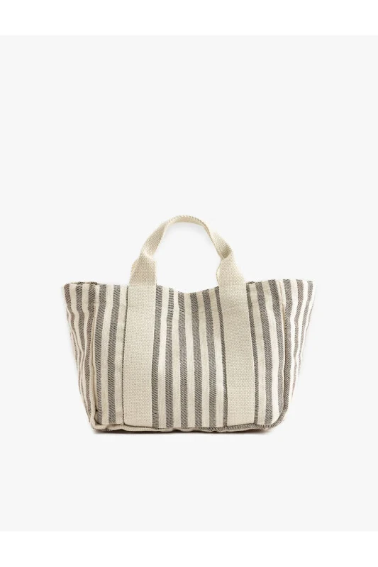 Buttoned Striped Tote Bag - KOTON