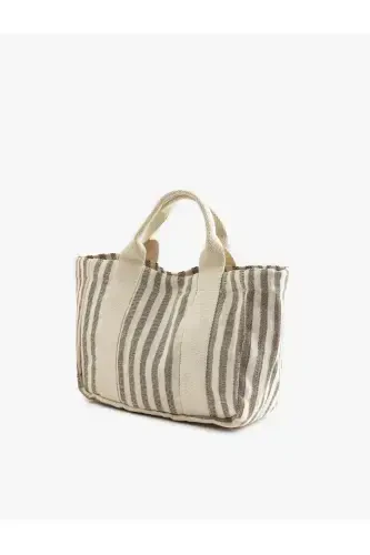 Buttoned Striped Tote Bag - 3
