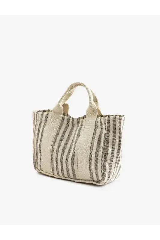 Buttoned Striped Tote Bag - 3