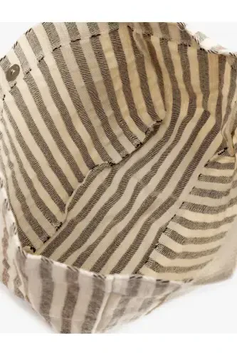 Buttoned Striped Tote Bag - 4