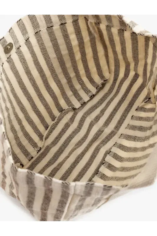 Buttoned Striped Tote Bag - 4