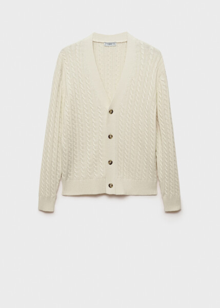 Buttoned thick knit cardigan - Off white - 9