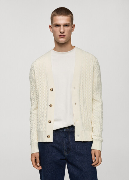 Buttoned thick knit cardigan - Off white - 13