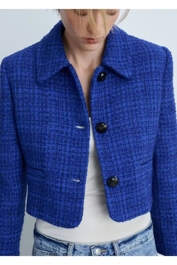 Buttoned Tweed Blazer - 1