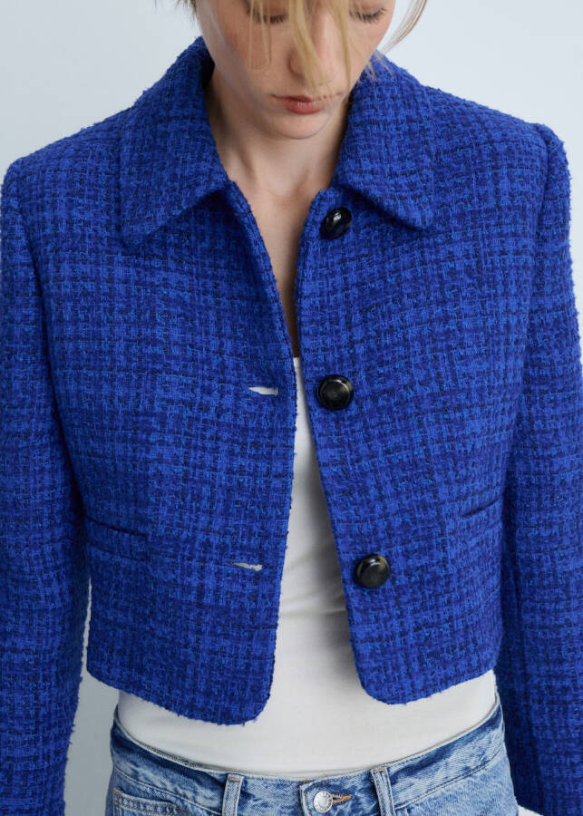 Buttoned tweed jacket - Ink Blue - 5