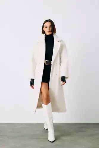 Buttoned Wool Coat - ECRU-ECRU - 1