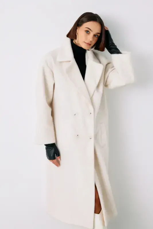 Buttoned Wool Coat - ECRU-ECRU - 2