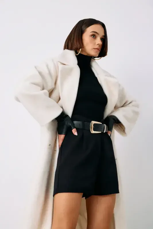 Buttoned Wool Coat - ECRU-ECRU - 3