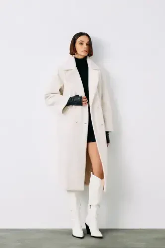 Buttoned Wool Coat - ECRU-ECRU - 4