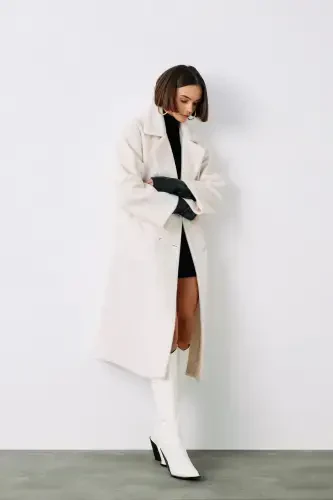 Buttoned Wool Coat - ECRU-ECRU - 5