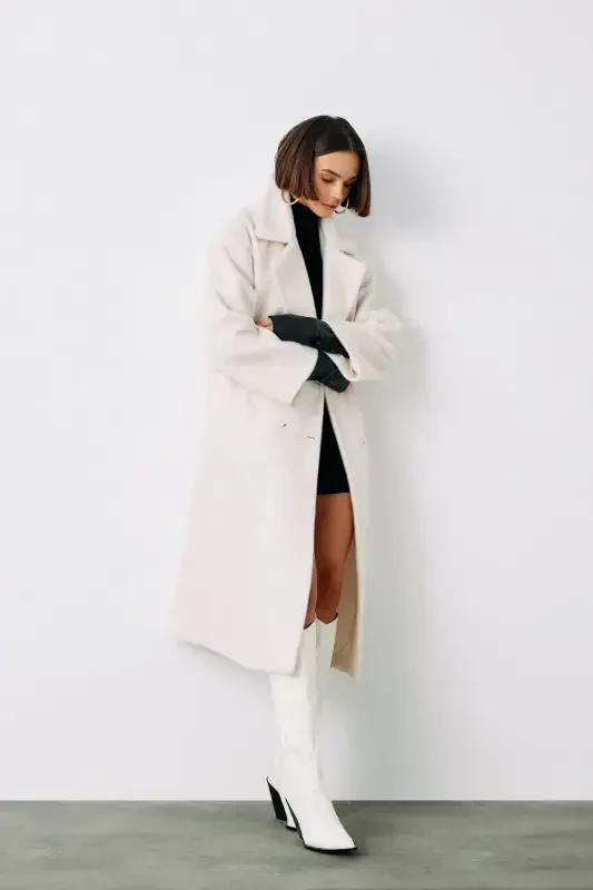 Buttoned Wool Coat - ECRU-ECRU - 5