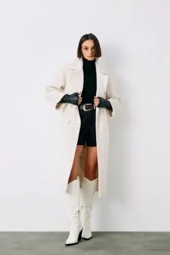 Buttoned Wool Coat - ECRU-ECRU - 6