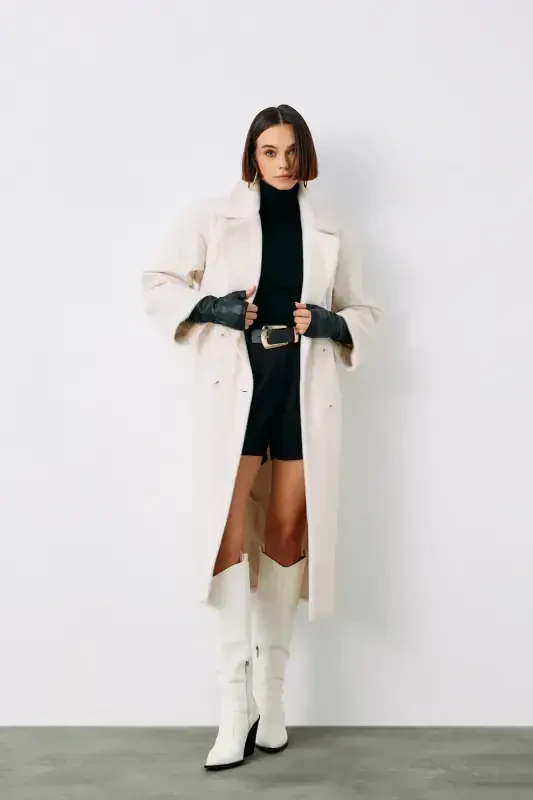 Buttoned Wool Coat - ECRU-ECRU - 6