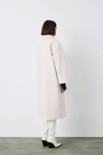 Buttoned Wool Coat - ECRU-ECRU - 8