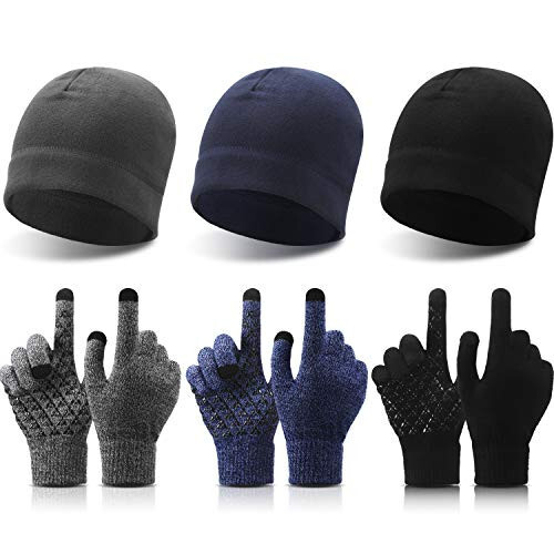 BUY 6 PCS Winter Warm Beanie Hat Fleece Cap and Touchscreen Thermal Anti-Slip Gloves - 1