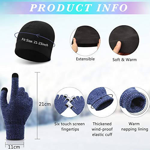 BUY 6 PCS Winter Warm Beanie Hat Fleece Cap and Touchscreen Thermal Anti-Slip Gloves - 2