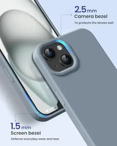 BUYDOT для iPhone 15 Чехол Жидкий Силикон Тонкий Ударопрочный Защитный Чехол 6.1 Дюйм Защита от Царапин Падений, Лавандово-Серый - 3