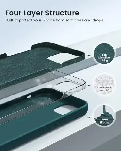 BUYDOT для iPhone 15 Pro Чехол Жидкий силикон Тонкий Противоударный защитный чехол 6.1 дюйма Защита от царапин и падений, Черновато-зеленый - BUYDOT (1)