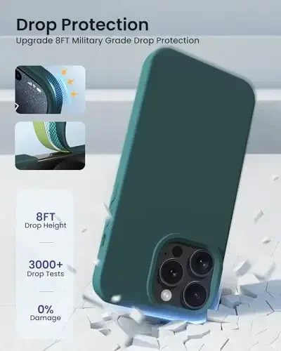 BUYDOT для iPhone 15 Pro Чехол Жидкий силикон Тонкий Противоударный защитный чехол 6.1 дюйма Защита от царапин и падений, Черновато-зеленый - 4