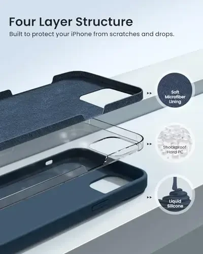 BUYDOT для iPhone 15 Pro Чехол Жидкий силикон Тонкий Ударопрочный Защитный чехол 6.1 дюйма Защита от царапин и падений, Тёмно-синий - 2