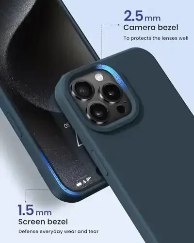 BUYDOT для iPhone 15 Pro Чехол Жидкий силикон Тонкий Ударопрочный Защитный чехол 6.1 дюйма Защита от царапин и падений, Тёмно-синий - 3