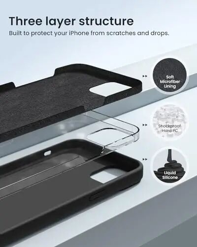 BUYDOT for iPhone 15 Case Liquid Silicone Slim Shockproof Protective Cover 6.1 Inch Anti-Scratch Drop Protection,Black - BUYDOT (1)