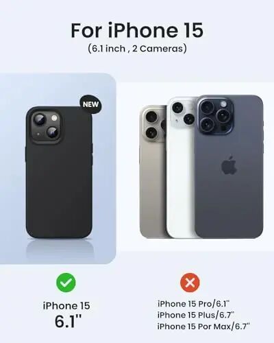 BUYDOT for iPhone 15 Case Liquid Silicone Slim Shockproof Protective Cover 6.1 Inch Anti-Scratch Drop Protection,Black - 6