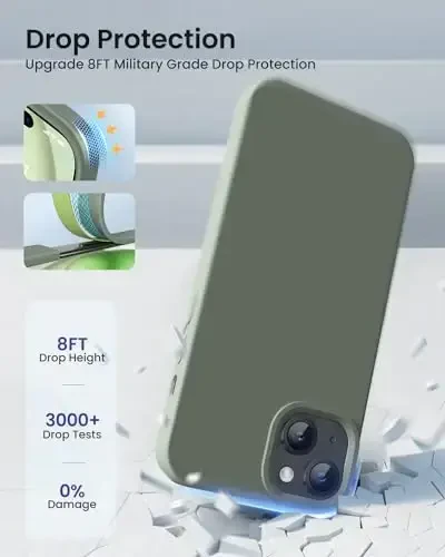 BUYDOT for iPhone 15 Case Liquid Silicone Slim Shockproof Protective Cover 6.1 Inch Anti-Scratch Drop Protection,Calke Green - 4