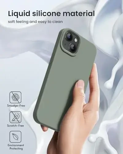 BUYDOT for iPhone 15 Case Liquid Silicone Slim Shockproof Protective Cover 6.1 Inch Anti-Scratch Drop Protection,Calke Green - 5