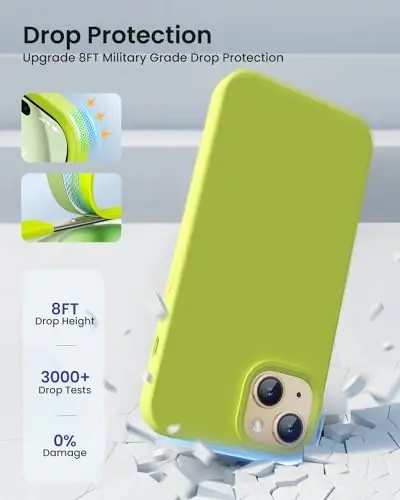 BUYDOT for iPhone 15 Case Liquid Silicone Slim Shockproof Protective Cover 6.1 Inch Anti-Scratch Drop Protection,Fluorescent Yellow - 4