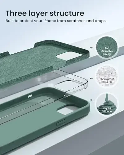 BUYDOT for iPhone 15 Case Liquid Silicone Slim Shockproof Protective Cover 6.1 Inch Anti-Scratch Drop Protection,Forest Green 