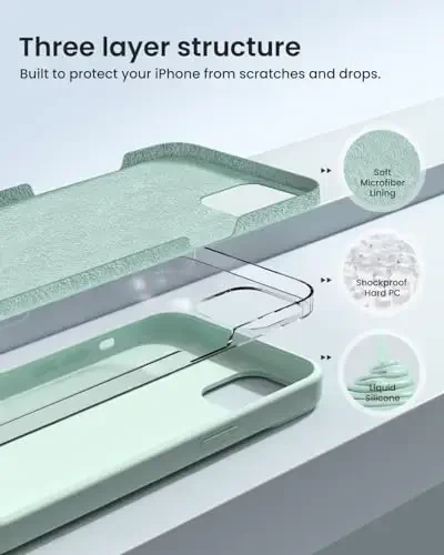 BUYDOT for iPhone 15 Case Liquid Silicone Slim Shockproof Protective Cover 6.1 Inch Anti-Scratch Drop Protection,Light Mint - 2