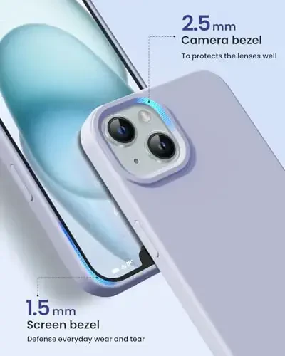 BUYDOT for iPhone 15 Case Liquid Silicone Slim Shockproof Protective Cover 6.1 Inch Anti-Scratch Drop Protection,Light Purple - 3