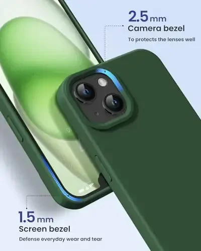 BUYDOT for iPhone 15 Case Liquid Silicone Slim Shockproof Protective Cover 6.1 Inch Anti-Scratch Drop Protection,Pine Green - 3