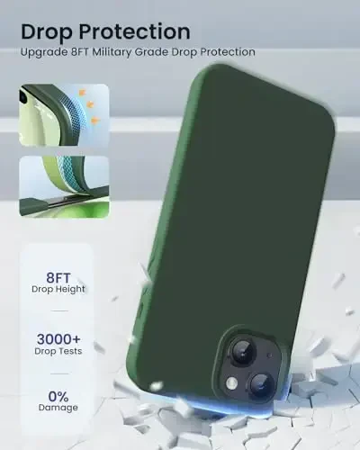 BUYDOT for iPhone 15 Case Liquid Silicone Slim Shockproof Protective Cover 6.1 Inch Anti-Scratch Drop Protection,Pine Green - 4
