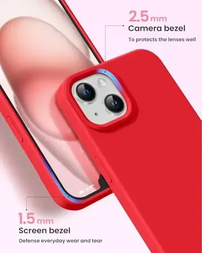 BUYDOT for iPhone 15 Case Liquid Silicone Slim Shockproof Protective Cover 6.1 Inch Anti-Scratch Drop Protection,Red - 3