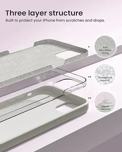 BUYDOT for iPhone 15 Case Liquid Silicone Slim Shockproof Protective Cover 6.1 Inch Anti-Scratch Drop Protection,Stone - 2