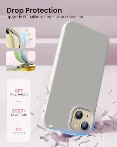 BUYDOT for iPhone 15 Case Liquid Silicone Slim Shockproof Protective Cover 6.1 Inch Anti-Scratch Drop Protection,Stone - 4