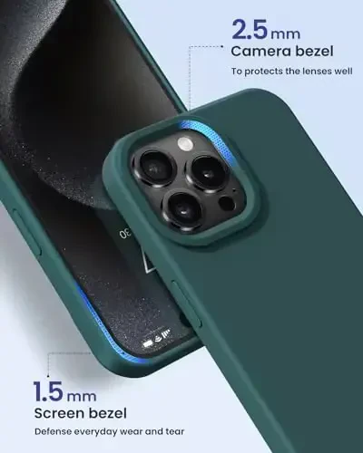 BUYDOT for iPhone 15 Pro Case Liquid Silicone Slim Shockproof Protective Cover 6.1 Inch Anti-Scratch Drop Protection, Blackish Green - 3