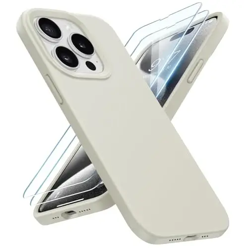 BUYDOT for iPhone 15 Pro Case Liquid Silicone Slim Shockproof Protective Cover 6.1 Inch Anti-Scratch Drop Protection, Stone - 1