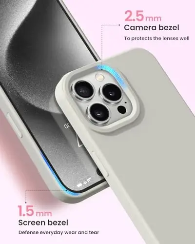BUYDOT for iPhone 15 Pro Case Liquid Silicone Slim Shockproof Protective Cover 6.1 Inch Anti-Scratch Drop Protection, Stone - 3