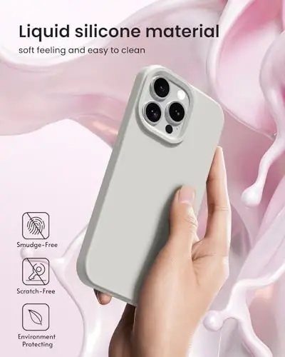 BUYDOT for iPhone 15 Pro Case Liquid Silicone Slim Shockproof Protective Cover 6.1 Inch Anti-Scratch Drop Protection, Stone - 5